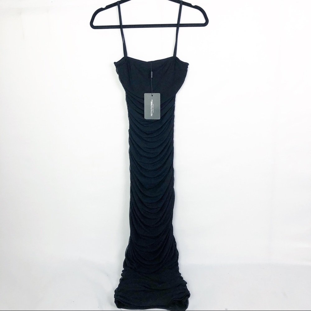 PrettyLittleThing Mesh Ruched Midaxi Dress - Picture 2 of 6
